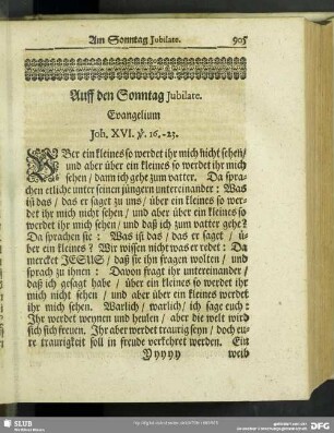 Auff den Sonntag Jubilate. Evangelium Joh. XVI. v. 16.-23.