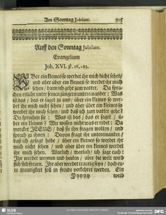 Auff den Sonntag Jubilate. Evangelium Joh. XVI. v. 16.-23.