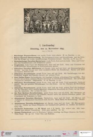 I. Auctionstag: Dienstag, den 12. November 1895 (Nr. 1 - 165)