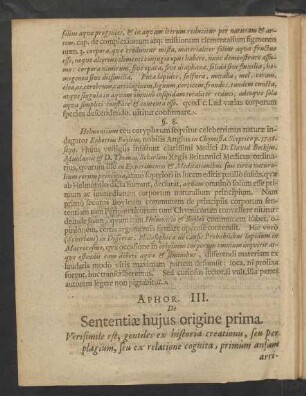 Aphor. III. De Sententiae hujus origine prima.