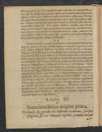 Aphor. III. De Sententiae hujus origine prima.