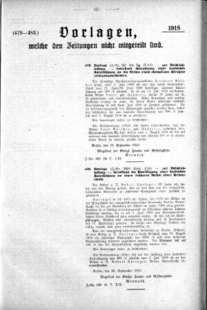 Anlage: (479-483), Vorlagen, welche den Zeitungen nicht mitgeteilt sind, 12. Oktober 1918