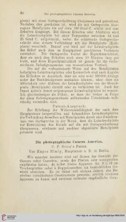 Die photographische Camera America : C. P. Stirn's Patent