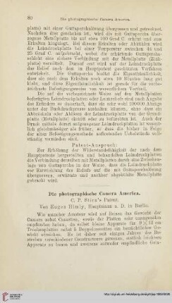 Die photographische Camera America : C. P. Stirn's Patent