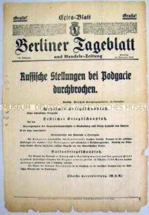 Extra-Blatt des "Berliner Tageblatt" zu Kämpfen an der Ostfront