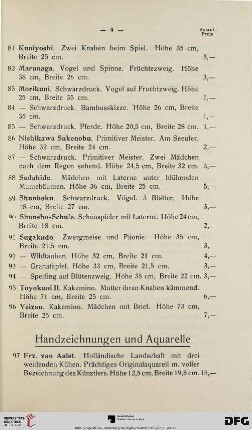 Handzeichnungen und Aquarelle (Nr. 97-224)