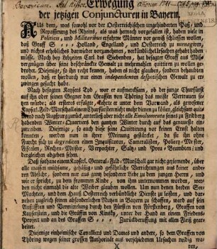 Erwegung der jetzigen Conjuncturen in Bayern
