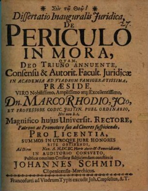 Dissertatio Inauguralis Juridica, De Periculo In Mora