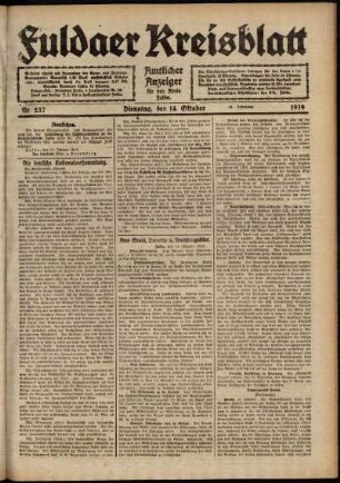 Ausgabe vom Dienstag, den 14. Oktober 1919.
