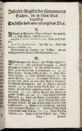 Inhalts-Register der fürnemmeren Sachen, die in disem Buch begriffen.