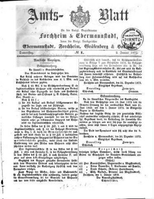 Amtsblatt für die Königlichen Bezirksämter Forchheim und Ebermannstadt sowie für die Königliche Stadt Forchheim : dann die Königlichen Amtsgerichte Ebermannstadt, Forchheim und Gräfenberg. 1873