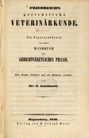 Friedreichs Gerichtliche Veterinärkunde