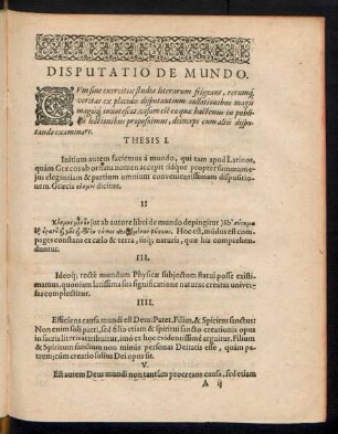 Disputatio De Mundo.