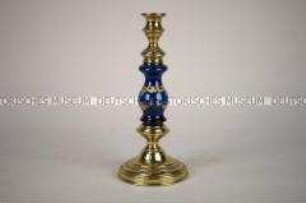 Kerzenhalter, Messing, blaues Glas