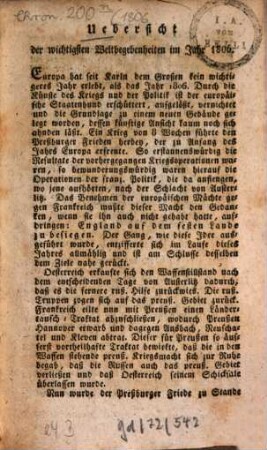 Übersicht der wichtigsten Weltbegebenheiten im Jahre .... 1806