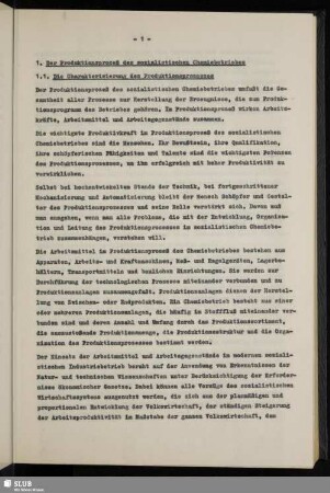 1. Der Produktionsprozeß des sozialistischen Chemiebetriebes