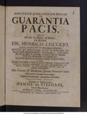 Disputatio Juris Gentium Publici De Guarantia Pacis
