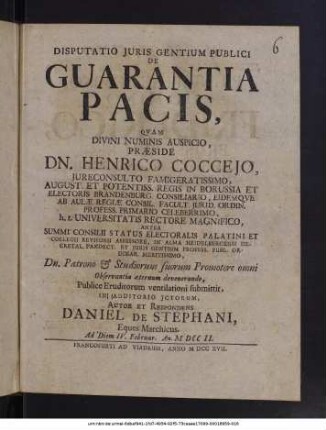 Disputatio Juris Gentium Publici De Guarantia Pacis