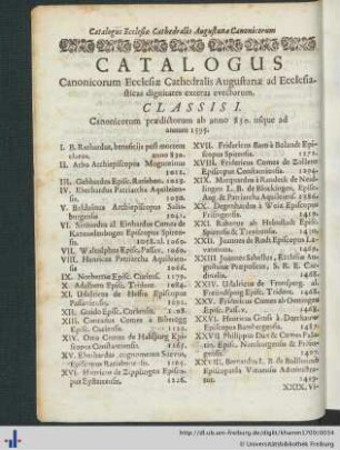 Catalogus Canonicorum Ecclesiae Cathedralis Augustanae ad Ecclesiasticas dignitates exteras evectorum.