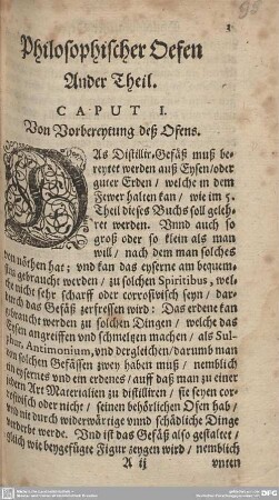 CAPUT I. Von Vorbereytung deß Ofens.