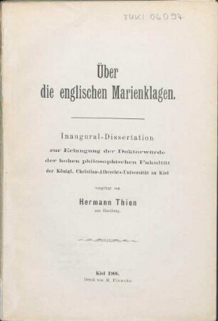 Über die englischen Marienklagen
