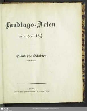 1873/74: Landtags-Akten / Ständische Schriften