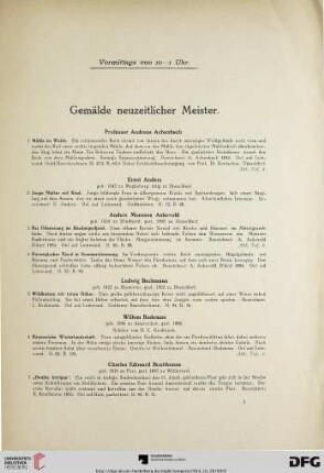 Vormittags von 10-1 Uhr. Gemälde neuzeitlicher Meister (Nr. 1-161)