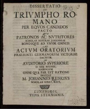 Dissertatio De Triumpho Romano Per Equos Candidos Facto