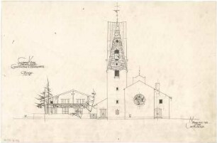Gsaenger, Gustav; Immenstadt / Allgäu (Bayern); Ev. Erlöser Kirche, Pfarrhaus - Projekt I., Erweiterung u. Pfarrgebäude, Ostseite (Ansicht)