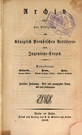 Archiv für die Offiziere der Königlich Preußischen Artillerie- und Ingenieur-Corps. 24, 24 = Jg. 12. 1849