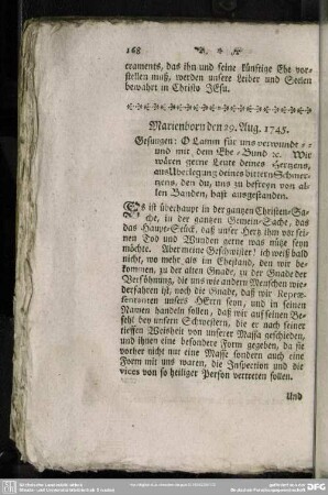 Marienborn den 29. Aug. 1745