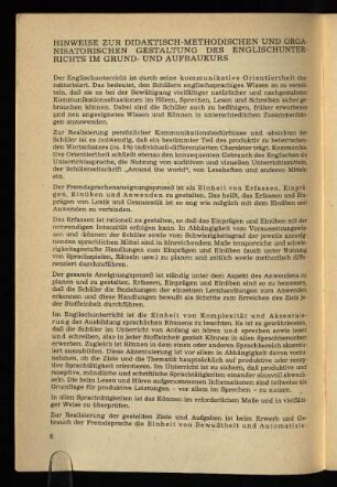 Hinweise zur didaktisch-methodischen und organisatorischen Gestaltung des Englischunterrichts im Grund- und Aufbaukurs