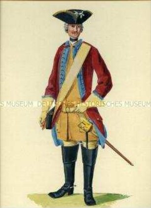 Uniformdarstellung, Dragoner vom Klingenbergischen Regiment, Sachsen, 1730.