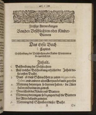 I. Capittel. Beschreibung der Urschlechten oder Kinder-Blattern was sie eygentlich seyn.