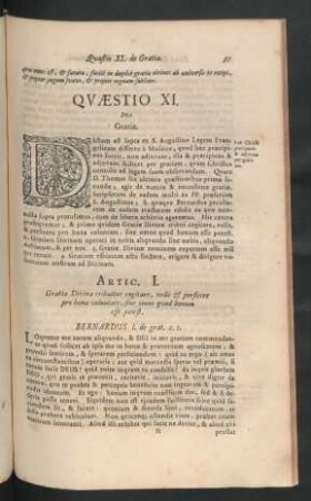 Quaestio XI. De Gratia.