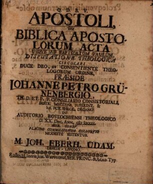Apostoli, seu biblica, apostolorum acta usque ad baptizatum Paulum