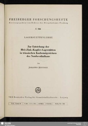 Zur Entstehung der Blei-Zink-Kupfer-Lagerstätten in triassischen Karbonatgesteinen des Nordwestbalkans