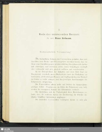 II. Rede des antretenden Rectors Dr. med. Franz Hofmann : Die Quellen und die Ausbreitung der Volkshygiene