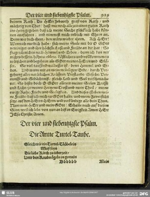 Der vier und siebentzigste Psalm. Die Arme Turtel-Taube