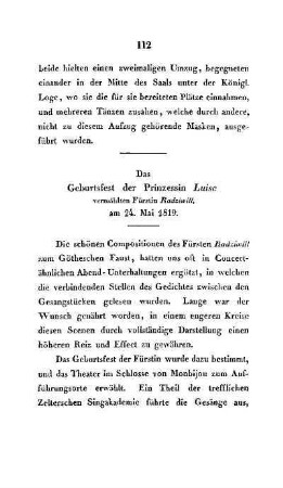 Das Geburtsfest der Prinzessin Luise vermählten Fürstin Radziwill am 24. Mai 1819