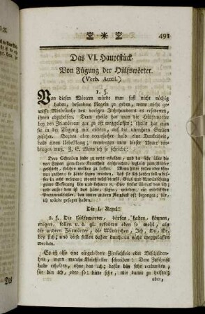 Das VI. Hauptstück. Von Fügung der Hülfswörter. (Verb. Auxil.)