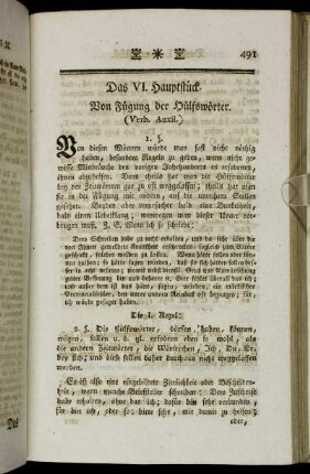 Das VI. Hauptstück. Von Fügung der Hülfswörter. (Verb. Auxil.)