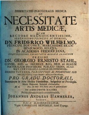 Diss. inaug. med. de necessitate artis medicae