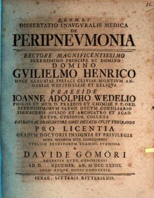 Dissertatio Inavgvralis Medica De Peripnevmonia