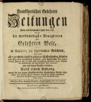 32: Frankfurtischer gelehrter Zeitungen Zwey und dreyßigstes Jahr