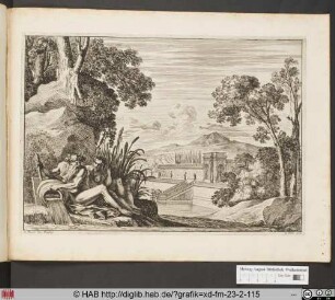 Paysage avec [...] la grotte d'un palais [...] un dieu fleuve et un nymphe.