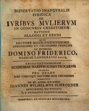 Dissertatio Inavgvralis Ivridica De Ivribus Mvliervm In Concvrsv Creditorvm Ratione Allodii Et Fevdi