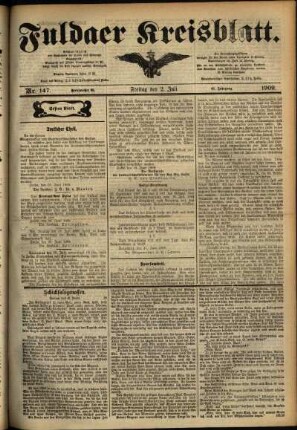 Erste Ausgabe vom Freitag, den 02. Juli 1909.