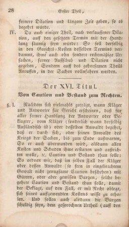 Der XVI. Titul. Von Caution und Bestand zum Rechten.