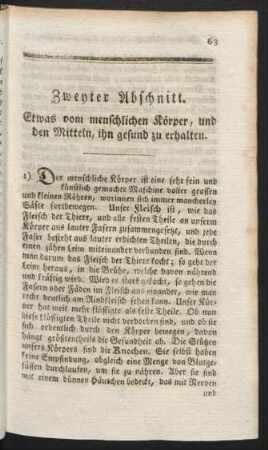 Zweyter Abschnitt. Etwas vom menschlichen Körper, und den Mitteln, ihn gesund zu erhalten.